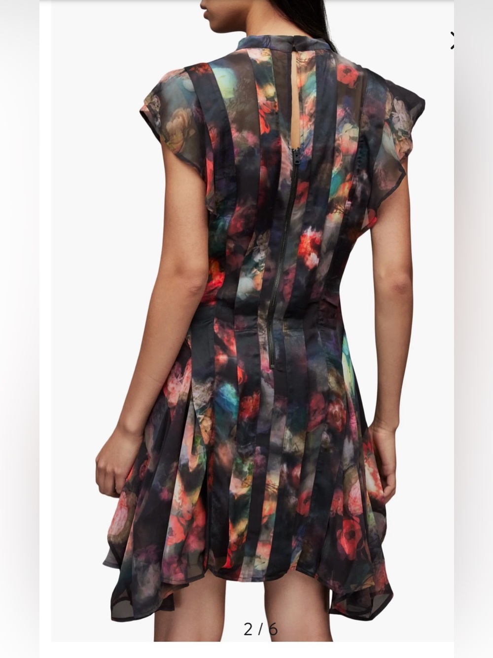 AllSaints Fleur Bianca Flutter Sleeve Pleated Dress in Multicolor Floral Print - Picture 3 of 11